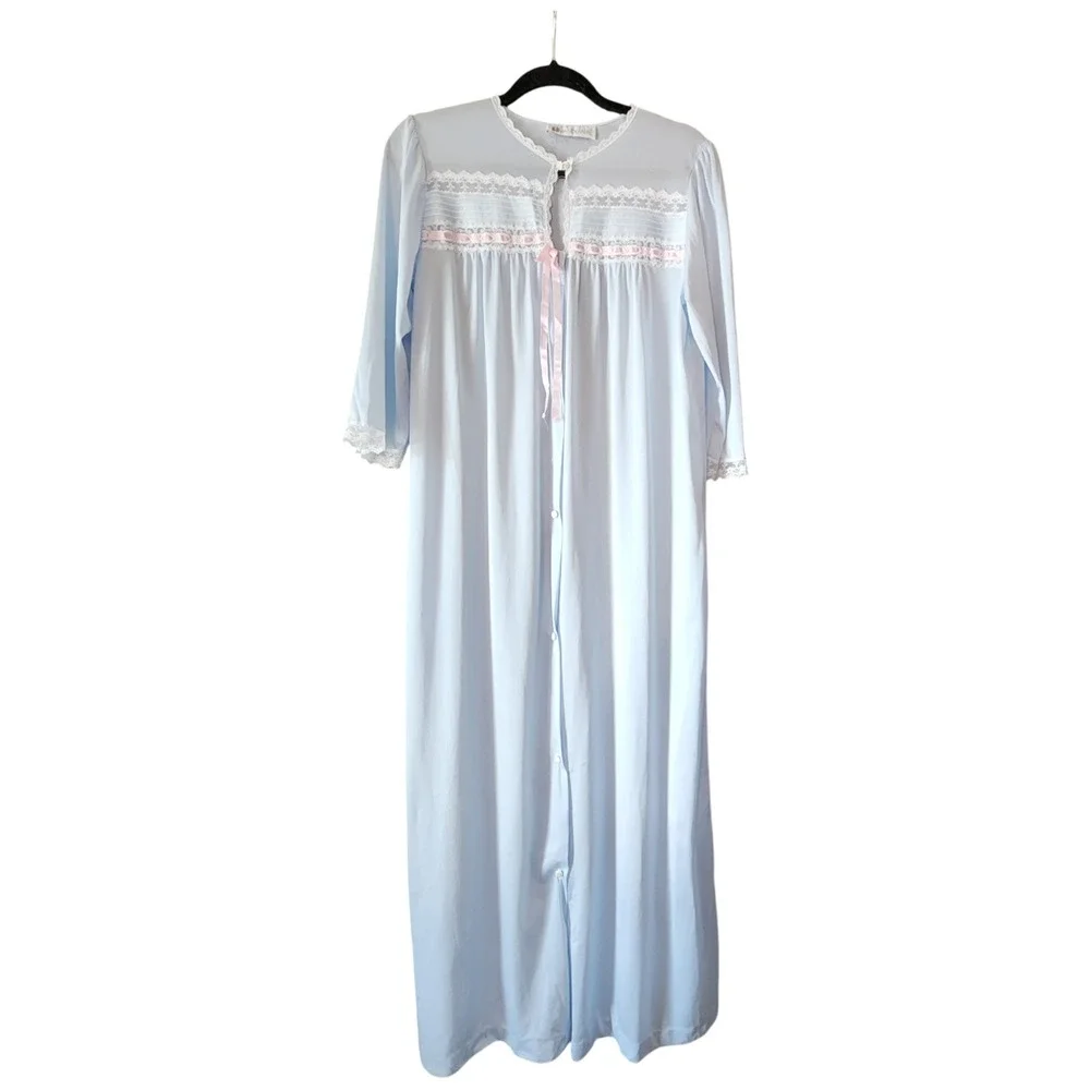 Vintage Vandermere Nightgown Size Small‎ Baby Blue Cottagecore Lace Satin Nylon